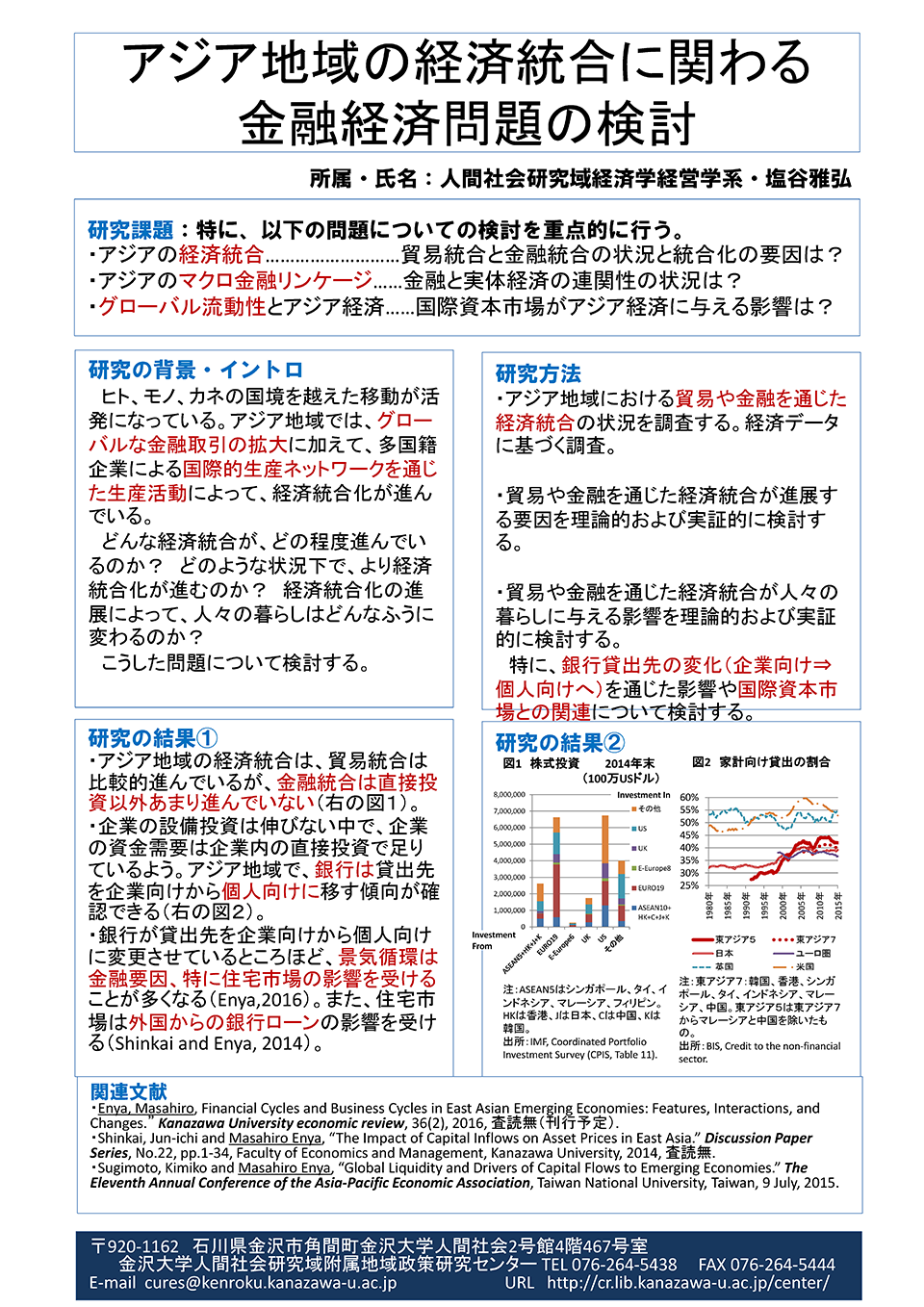 アジア地域の経済統合に関わる金融経済問題の検討（塩谷雅弘）